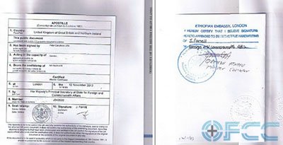 BVI公司埃塞俄比亚驻英使馆认证样本